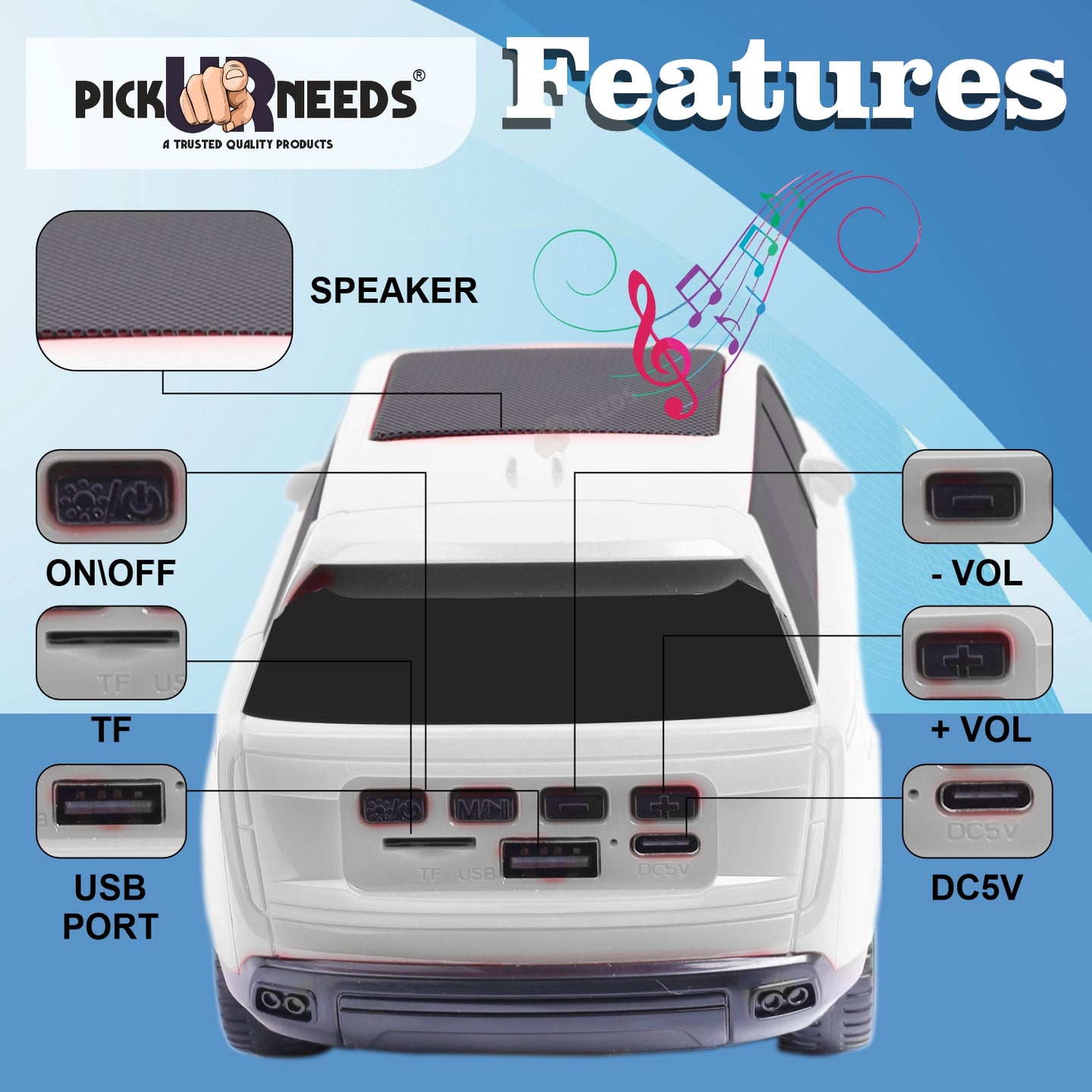 Pick Ur Needs Car Design Wireless Speaker USB / TF Card / FM Support RGB Light 1200mAh Battery 10 W Bluetooth Speaker